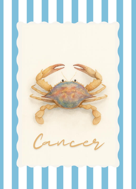 Cancer zodiac postcard with personalised tarot reading from The House of Good Fortune.