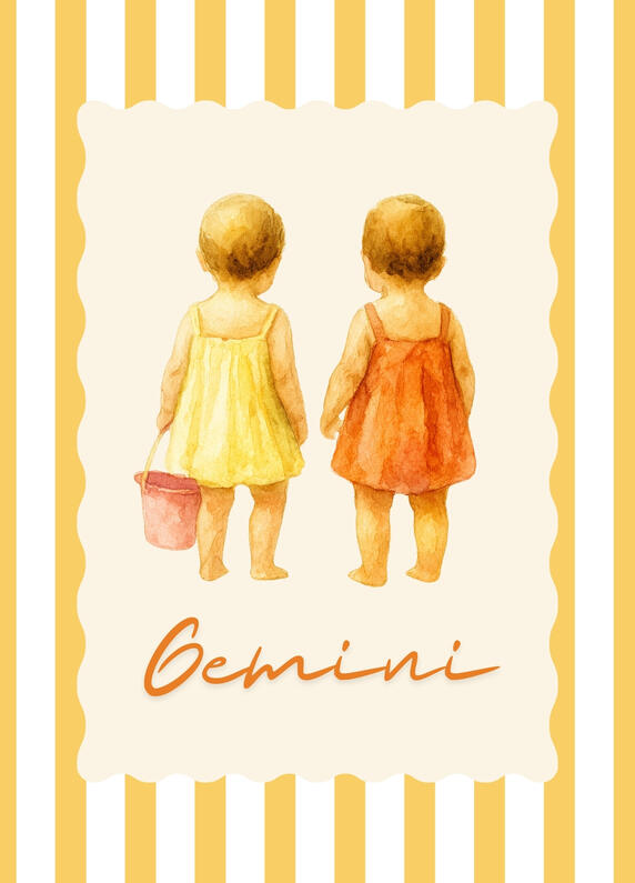 Gemini zodiac postcard with personalised tarot reading from The House of Good Fortune.
