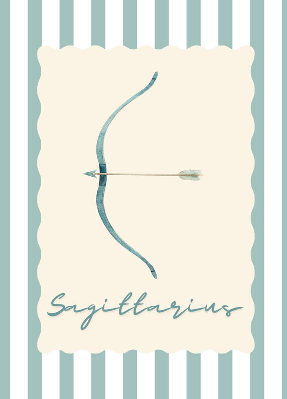 Sagittarius zodiac postcard with personalised tarot reading from The House of Good Fortune.