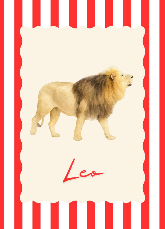 Leo zodiac postcard with personalised tarot reading from The House of Good Fortune.