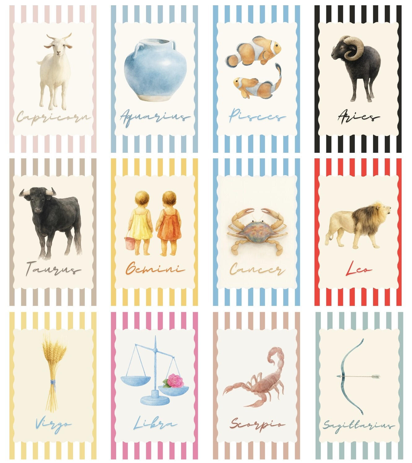A series of zodiac cards that can be bought from the house of gopod fortune
